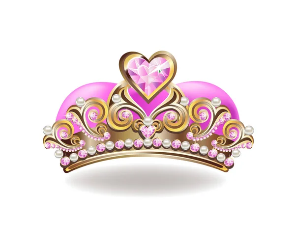 Όμορφη Χρυσή Πριγκίπισσα Στέμμα Μαργαριτάρια Και Ροζ Κοσμήματα Εικονογράφηση Διανύσματος — Διανυσματικό Αρχείο