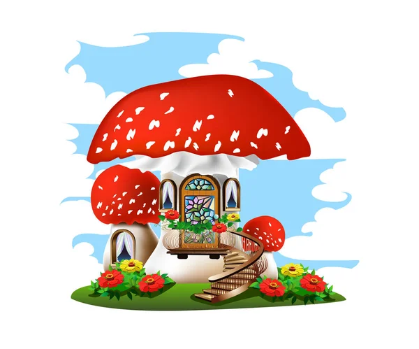 Colorful Illustration Mushroom House Red Roof Fairy Tale Vector Illustration — Stock Vector