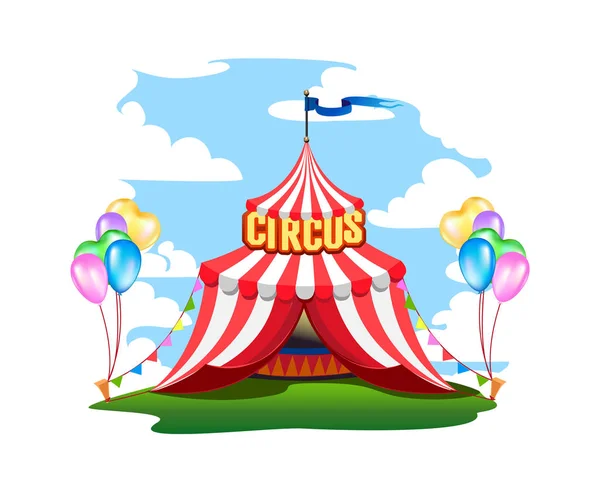 Ein Buntes Zirkuszelt Mit Luftballons Und Leckereien Vektor Illustration Für — Stockvektor