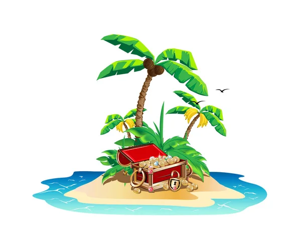 Isola Colorata Con Tesori Pirata Illustrazione Vettoriale Sfondo Bianco — Vettoriale Stock