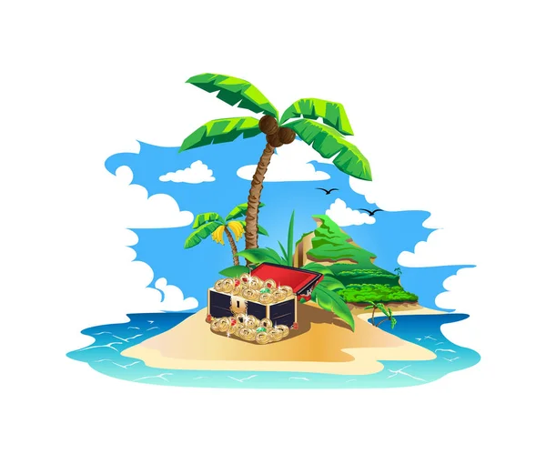 Πολύχρωμο Νησί Θησαυρούς Πειρατών Εικονογράφηση Διανύσματος Λευκό Φόντο — Διανυσματικό Αρχείο