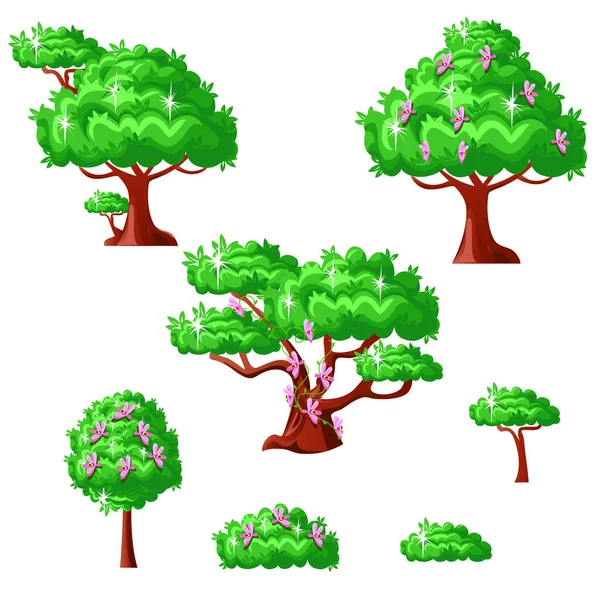 Conjunto Árvores Contos Fadas Ilustração Vetorial Para Conto Fadas — Vetor de Stock