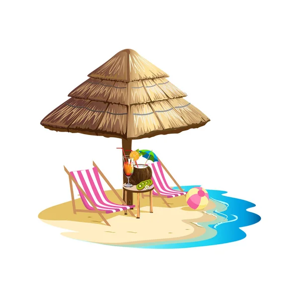 海滨酒吧 海边有鸡尾酒 在海滩上度过暑假 卡通风格 邀请函和广告模板 矢量说明 — 图库矢量图片
