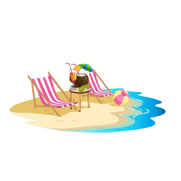 海のカクテルとビーチバー ビーチでの夏休み 漫画風 招待状と広告用テンプレート ベクターイラスト — ストックベクタ