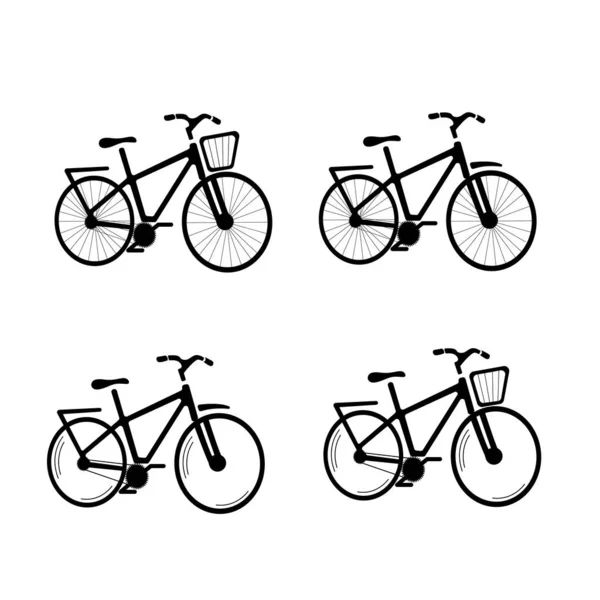 Raccolta Sagome Biciclette Isolate Fondo Bianco Trasporti Ecologici Nero Bianco — Vettoriale Stock