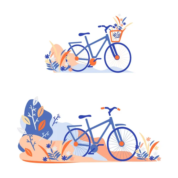 Colección Ilustraciones Planas Para Bicicletas Parque Transporte Respetuoso Con Medio — Archivo Imágenes Vectoriales