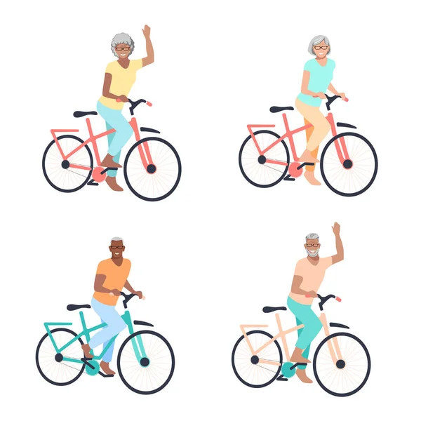 Persone Anziane Vanno Bicicletta Nonni Conducono Uno Stile Vita Sano — Vettoriale Stock