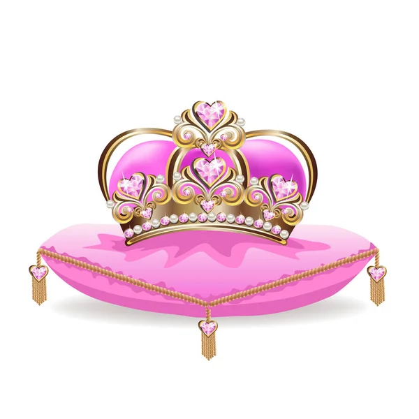 Kroon Van Een Prinses Met Parels Roze Edelstenen Vectorillustratie — Stockvector