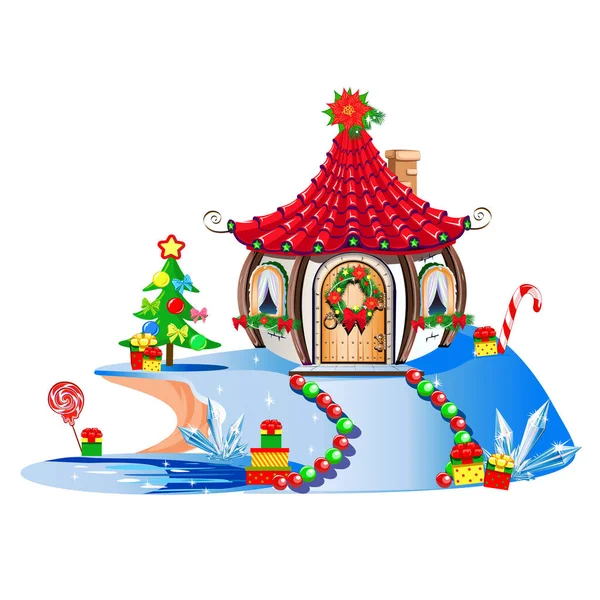 Pequeña Casa Mágica Decorada Para Navidad Casa Santa Claus Feliz — Archivo Imágenes Vectoriales