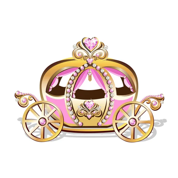Krásná Princezna Kočár Zdobené Růžové Drahokamy Báječný Kočár Vektorové Ilustrace — Stockový vektor
