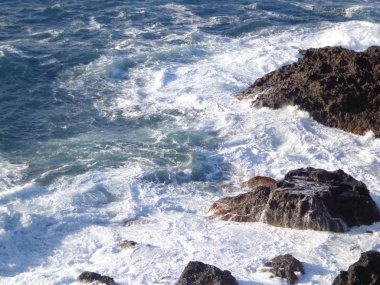 Kızgın dalgalarla taşlı kıyılar