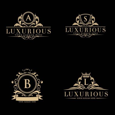 Set of vector elements in style of luxury flourish. Luxury Logo template in vector for Restaurant, Royalty, Boutique, Cafe, Hotel, Heraldic, Jewelry, Fashion and other vector illustration clipart