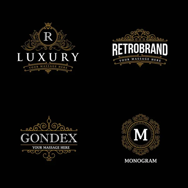 Set of vector elements in style of luxury flourish. Luxury Logo template in vector for Restaurant, Royalty, Boutique, Cafe, Hotel, Heraldic, Jewelry, Fashion and other vector illustration — Stock Vector