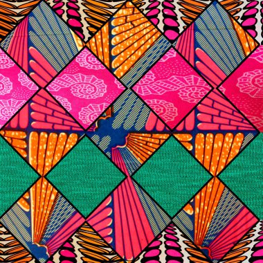 Pembe & Şirin Afrika baskısı parlak ve renkli pembe, turkuaz, turuncu Afrika, kabile ve Retro kumaş kolajı. Afrikalı sanat severler ve eski sanat severler için harika bir hediye.. 