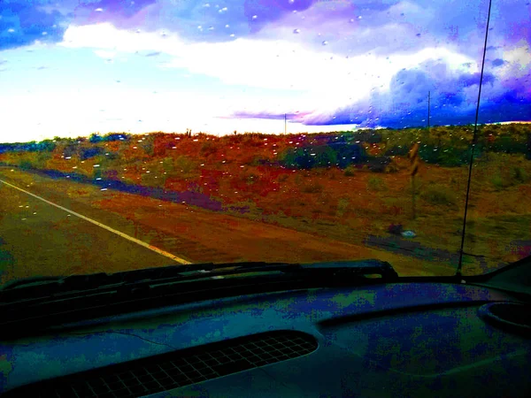 Colorful Vintage Photo Highway Skyline West Coast Highway — Stock Photo, Image
