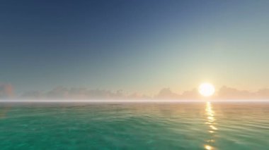 Sunrise sakin okyanus ve mavi gökyüzü