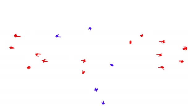 Silhuetter av en folksamling i blå och röd färg på en vit — Stockvideo