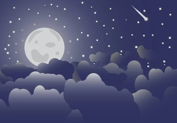 Ayın gece gökyüzü ve bulutlar vektör — Stok Vektör