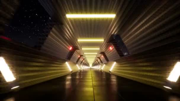 Verkeer in de tunnel van de nacht met neon — Stockvideo