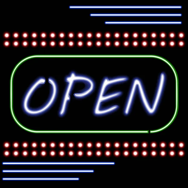 Open Shop Signo de luz de neón. Vector  . — Archivo Imágenes Vectoriales