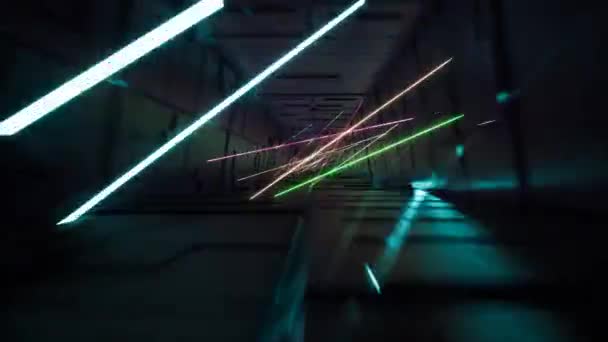 Pohyb uvnitř tunelu s neon — Stock video