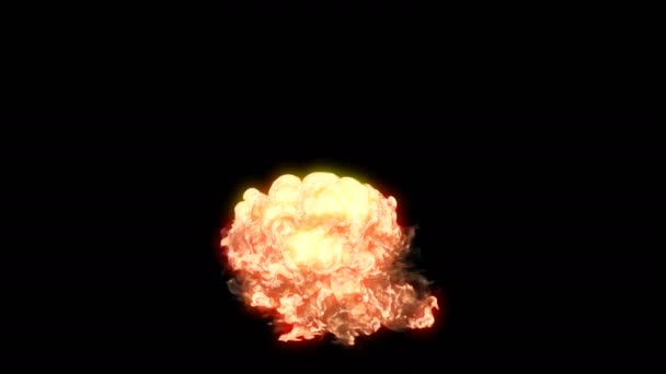 Explosion with fire and gray smoke on black — Stock Video