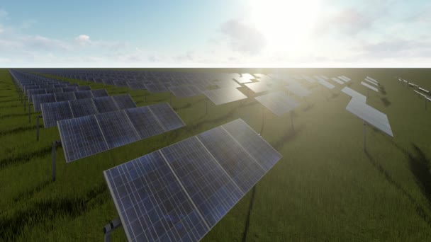 Paneles solares y césped verde — Vídeos de Stock