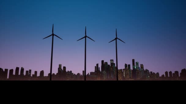 Windturbines op de achtergrond van de stad — Stockvideo