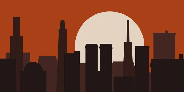 Modern City Skyline Skyskrapor Staden Sunrise Vektor Illustration — Stock vektor