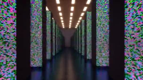 Det konceptuella framställningen av digitalisering av informationsflödet via rackservrar i datacentret. — Stockvideo