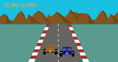 Retro piksel sanat tarzı yarış araba video oyunu