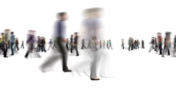 Anónimo desenfoque multitud de personas caminando sobre blanco — Vídeo de stock