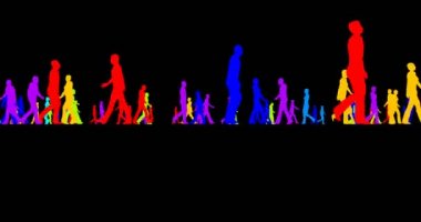 Bir kalabalığın insanların bir siyah renkli siluetleri