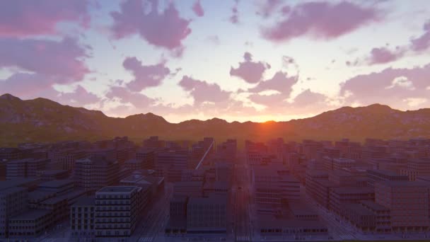 Soluppgång på bakgrunden av en stad — Stockvideo