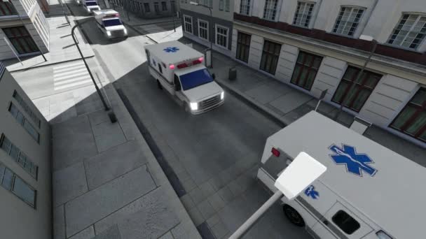Las ambulancias corren hacia el paciente en una ciudad — Vídeos de Stock