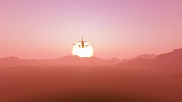 El avión aterriza en el fondo de un sol . — Vídeo de stock