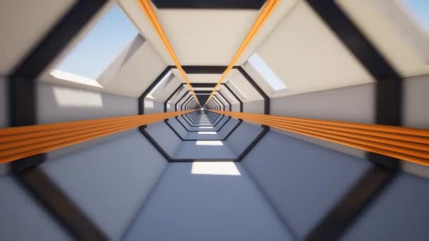 Movement inside a long tunnel with pipes — Stock Video