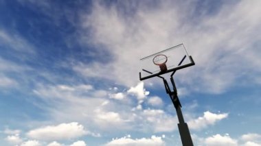 Basketbol çember üzerinde mavi bir gökyüzü bulutlar çalışan bir arka plan üzerinde