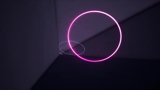 Lumière ultraviolette fluorescente, lignes lumineuses au néon, mouvement vers l'avant à l'intérieur d'un tunnel sans fin, spectre rose bleu, éclairage coloré moderne — Video