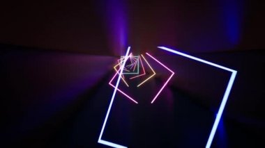 3D render, arka plan, neon hatları, ilerlemeye tünel, mavi pembe spektrum, modern renkli aydınlatma içinde parlayan floresan ultraviyole ışık