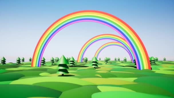 Plastic island with rainbow and plastic trees — Stock Video