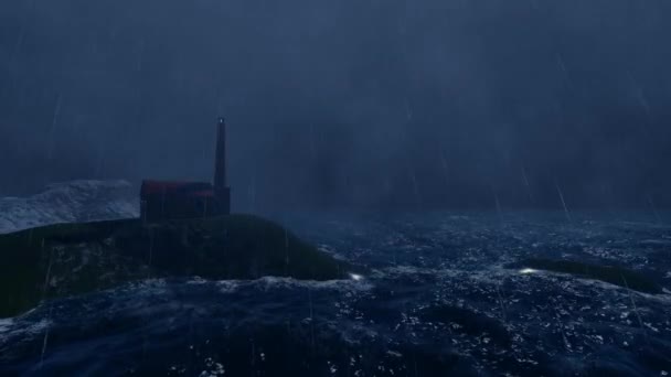 Hermoso faro tormenta gran diseño para cualquier propósito. Paisaje marino océano cielo mar. Día de tormenta. Cielo azul . — Vídeo de stock