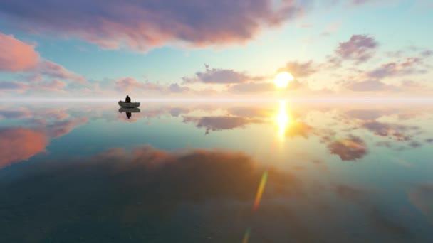 Силуэт традиционных рыбаков на лодке у озера на восходе солнца