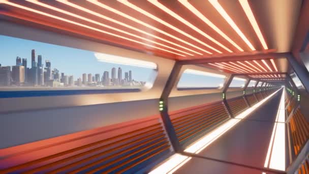 Movimento all'interno di un tunnel metallico al neon . — Video Stock