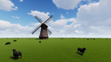 Değirmen ve bulutların arka plan üzerine koyun