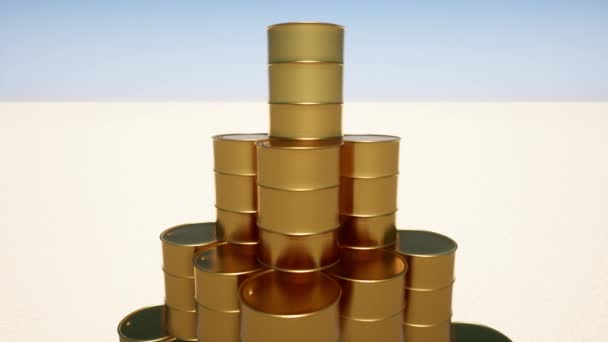 Gold oil barrel on sand — Stock Video