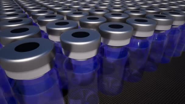 Frascos de vidro nova medicação desenvolvendo vacinação — Vídeo de Stock