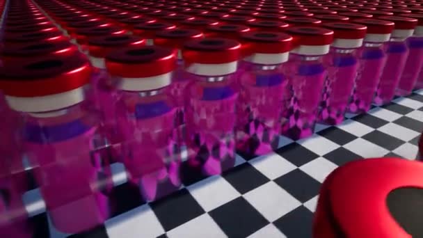 Rode glazen flacons nieuwe medicatie ontwikkelen van vaccinatie — Stockvideo