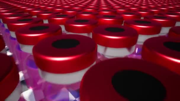 Viales de vidrio rojo nuevo medicamento que desarrolla la vacunación — Vídeos de Stock