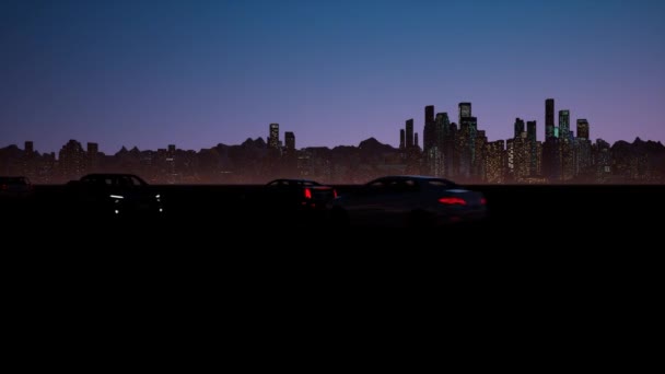 Vista aérea del tráfico de vehículos nocturnos de la ciudad — Vídeo de stock